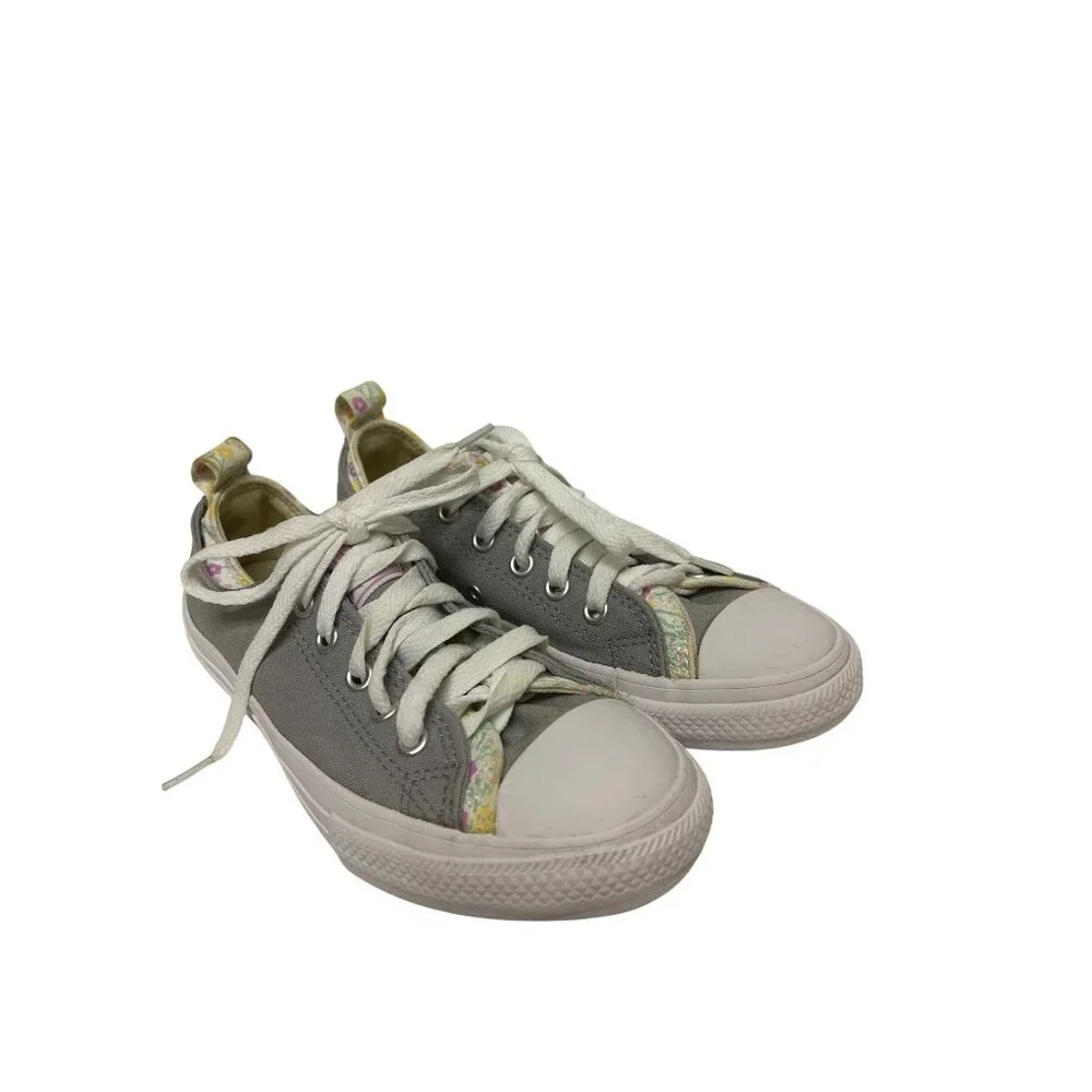 Converse Girl's Kids Sneakers Chuck Taylor Double Upper Grey Floral Size 2